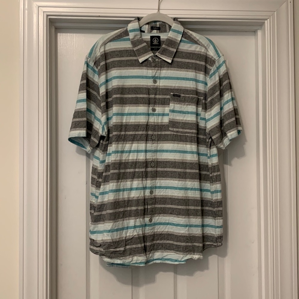 Men’s cotton short sleeve shirt. Teal, gray and white Sz XL